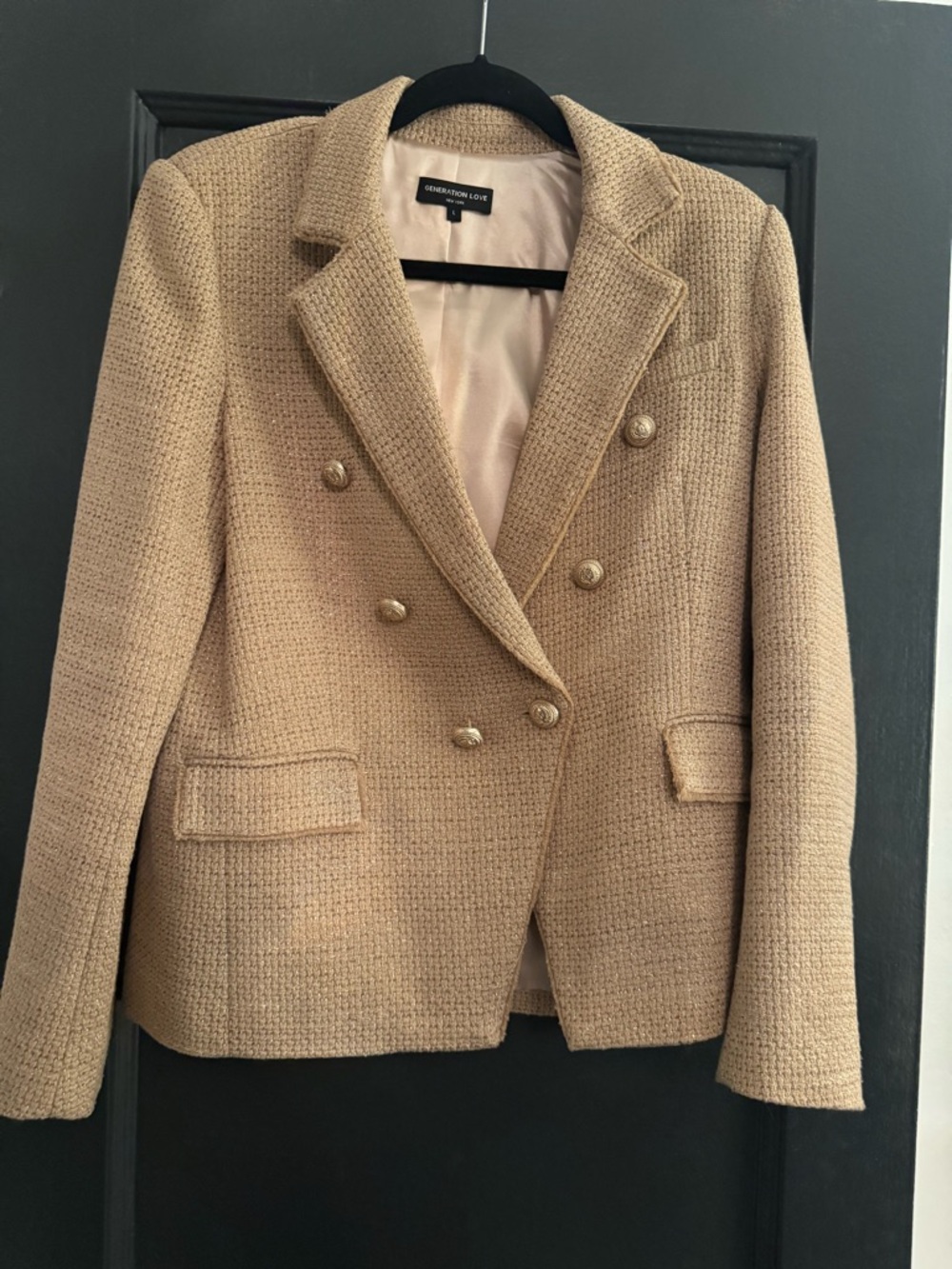 Generation Love Camel Tweed Double-Breasted Blazer
